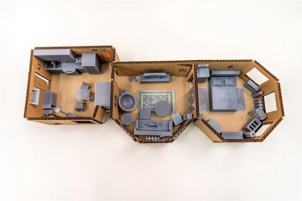 工程师3D打印1:25比例公寓模型模拟安置家具