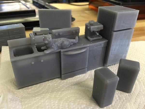 工程师3D打印1:25比例公寓模型模拟安置家具